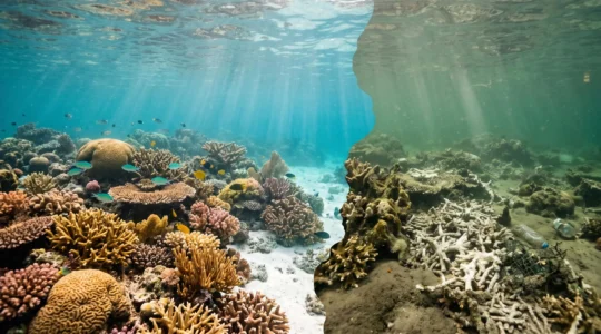 Degraded coastal ecosystem showing environmental damage from mass tourism development