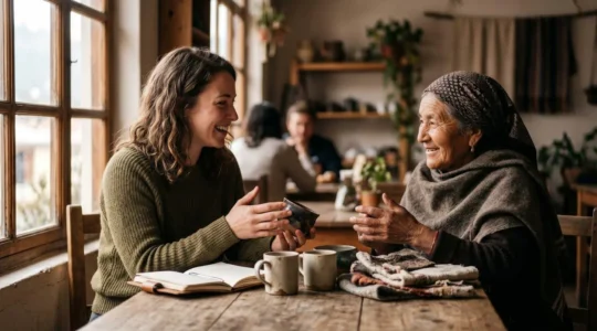 Traveler experiencing authentic cultural moment away from crowds, emphasizing genuine connection over social media performance
