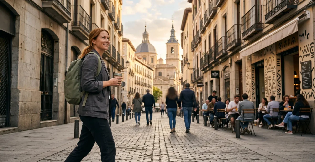 Traveler exploring vibrant city street with authentic local atmosphere