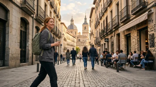 Traveler exploring vibrant city street with authentic local atmosphere