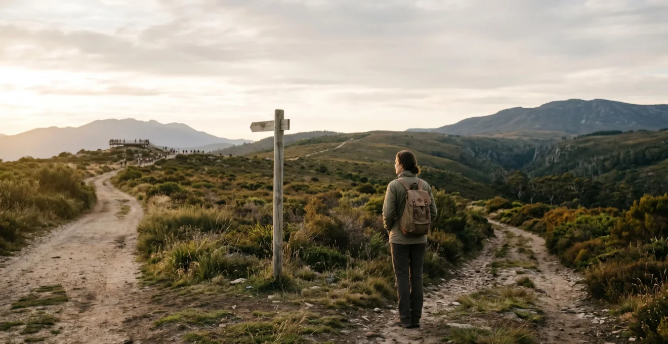 Traveler contemplating sustainable choices in natural environment