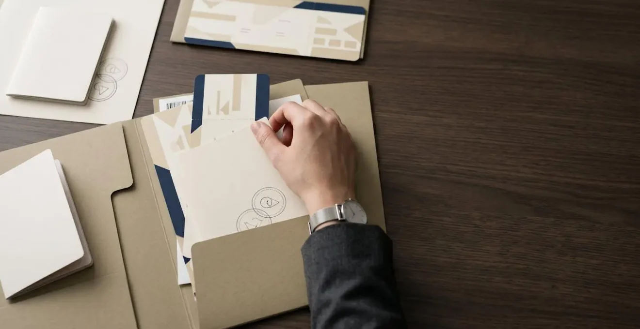 Professional traveler organizing essential travel documents at border checkpoint